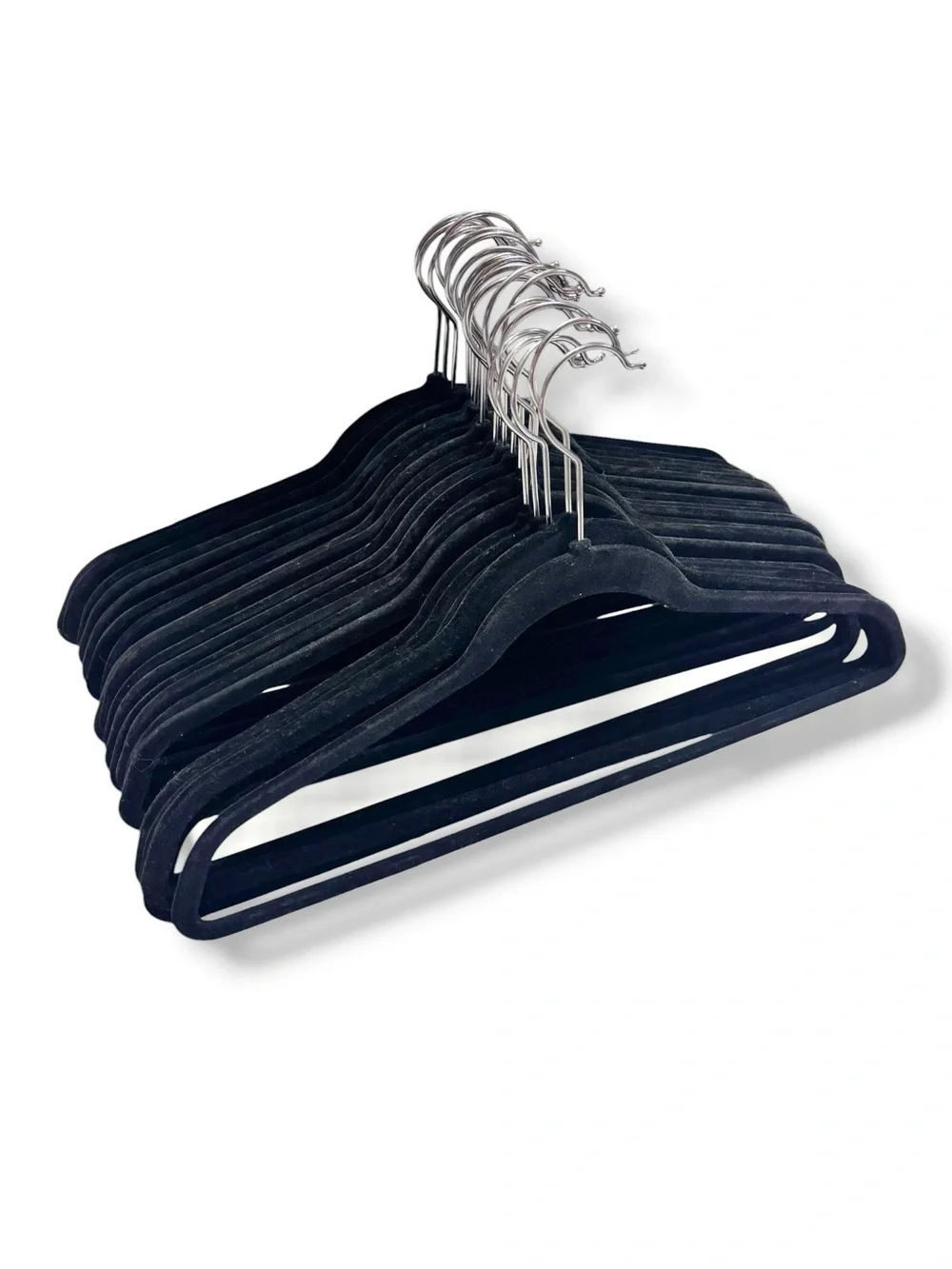 Black Flocked Velvet Covered Hangers Set of 20